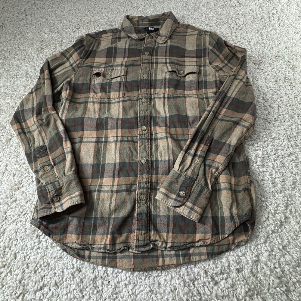 Paige Flannel Shirt Men's‎  Medium Plaid Brown & Page Long Sleeve Button Up